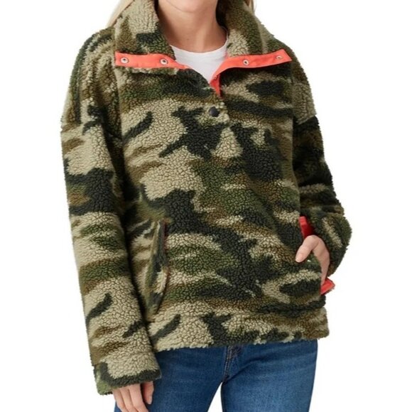 J Crew Sherpa Fleece Snap Collar Pullover Camo XXS SOLD OUT ON JCREW WEBSITE New - Picture 1 of 16